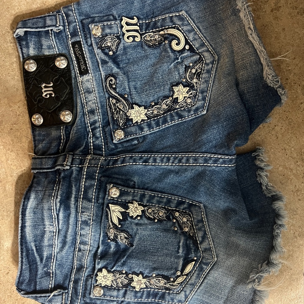 Miss Me Blue Denim Shorts with Button Detail